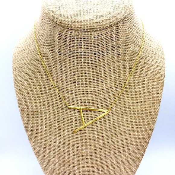 3/$30 LETTER A INITIAL SIDEWAYS GOLD TONE NECKLACE - Picture 1 of 10
